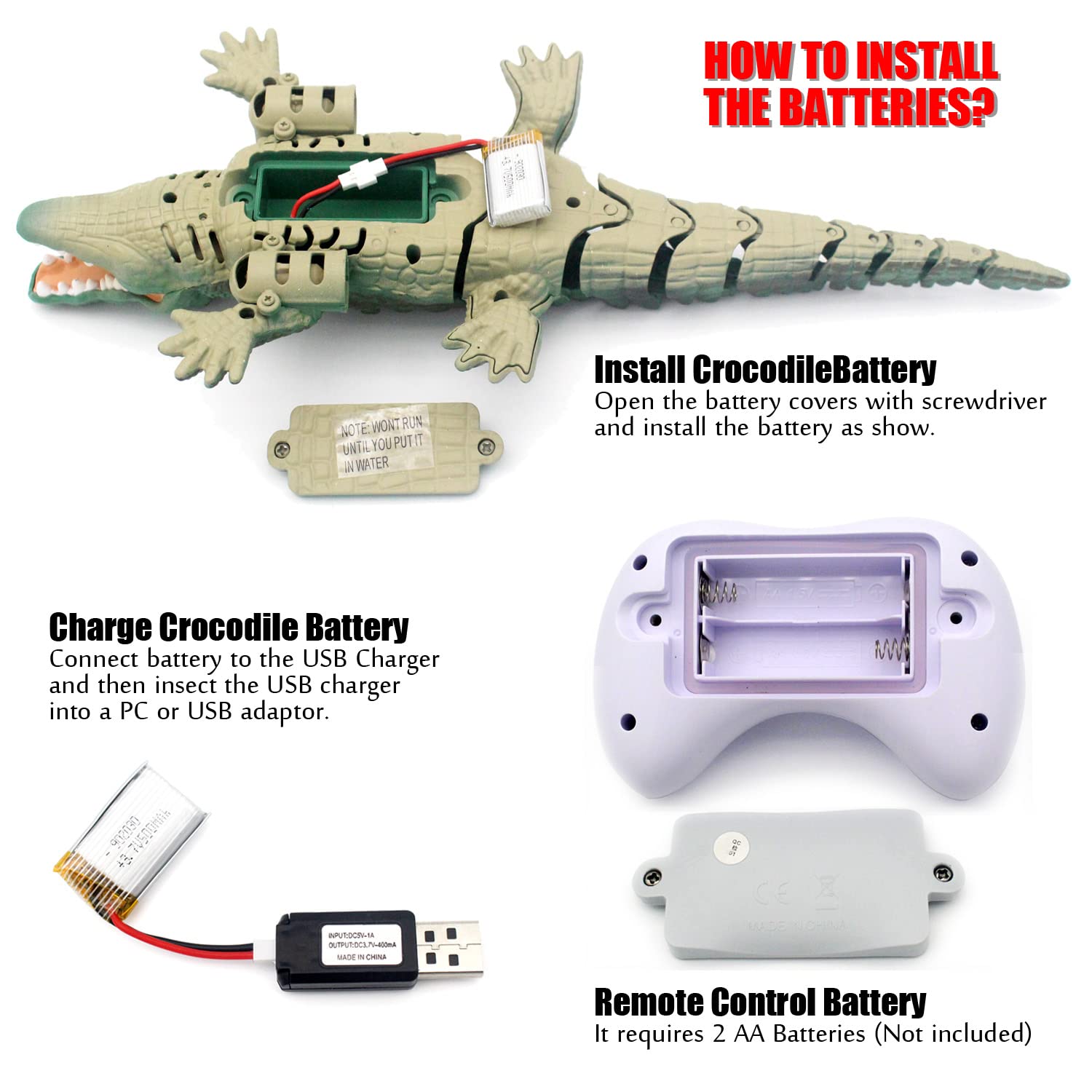 Tipmant Realistic Rc Crocodile Remote Control Fish Boat Electric