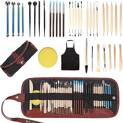 Ceramic Clay Soft Sculpting Tools,Polymer Sculpture Tool Set,37Pcs Pottery Carving Tools with Carrying case Bag for Beginners & Professional (Black)