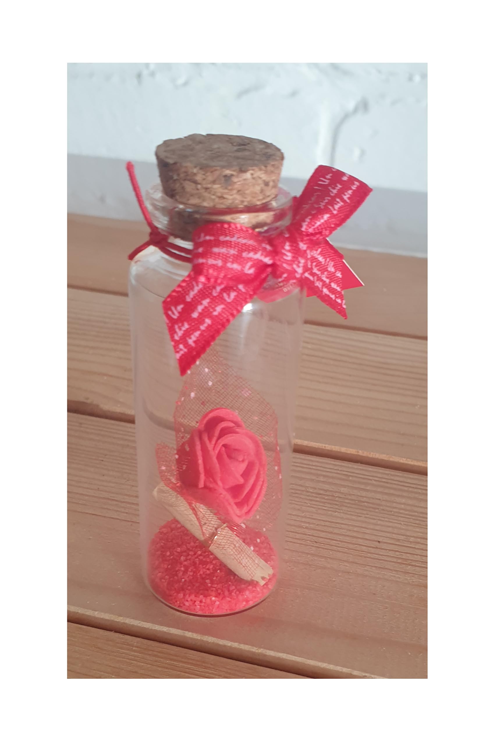 Message in a Bottle, Valentines Message in a Bottle with removable Cork and Heart Decal (one)