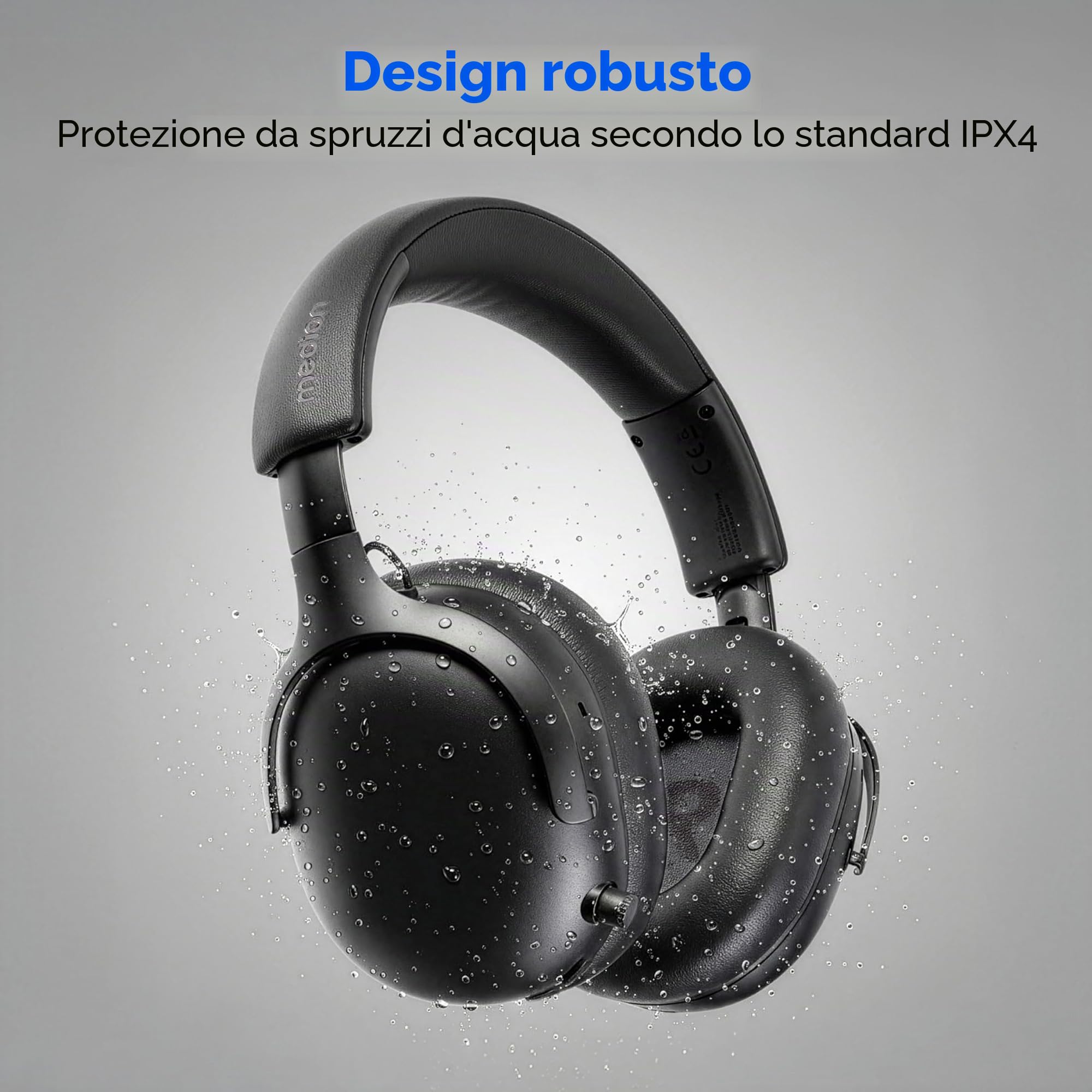 MEDION cuffie Over Ear HX-1 Plus (wireless, Feed Forward Noise Cancelling, Bluetooth 6.0, 5+1 preset EQ, fino a 100 h di autonomia, protezione dagli spruzzi IPX4), nero