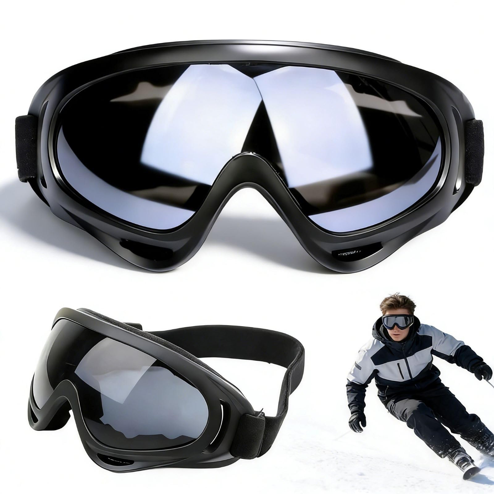 Lunette De Ski, Lot De 2 Lunette De Ski Pour Homme Et Femme, Protection UV, Anti-Buée, Coupe-Vent, Pour ActivitéS De Plein Air, Ski, Cyclisme, Snowboard, Randonnée