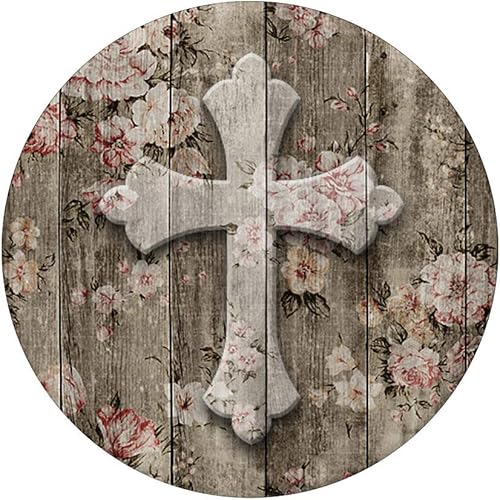 Miniatura 3 de Christian Cross  Pretty rosa blanco flores en madera  PopSockets agarre y soporte para teléfonos y tabletas