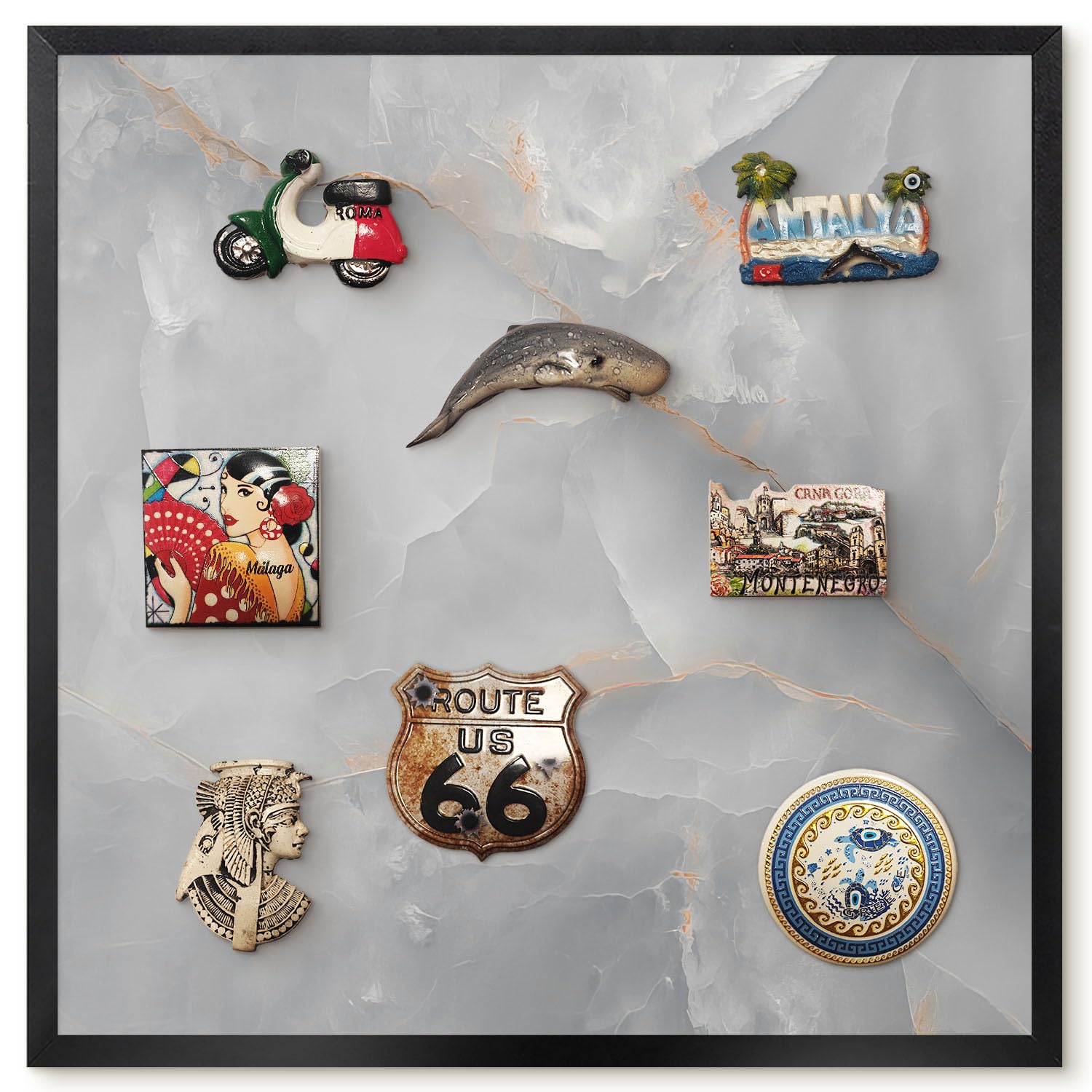 Magnetic Travel Souvenir Board 50x50 Gray Veins Black Border