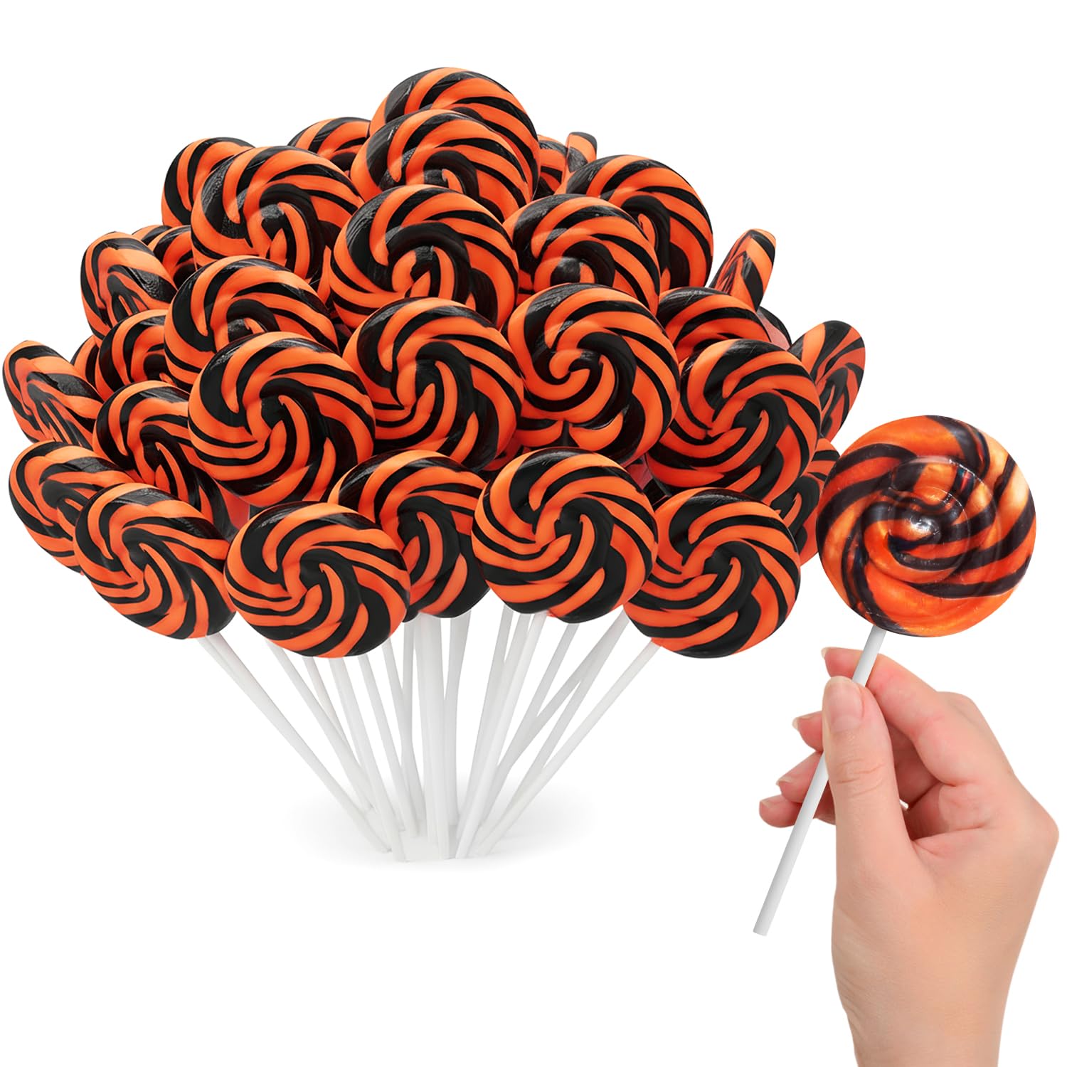 Orange and Black Swirl Lollipops (50 Count)