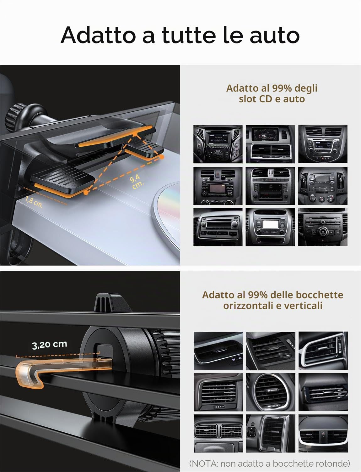LISEN CD Porta Cellulare da Auto, [Clip per Gancio Qualità Militare] 360 Gradi di Rotazione Supporto Telefono Auto per Presa D'aria Dell'Auto Portacellulare Auto per Universale Phone iPhone