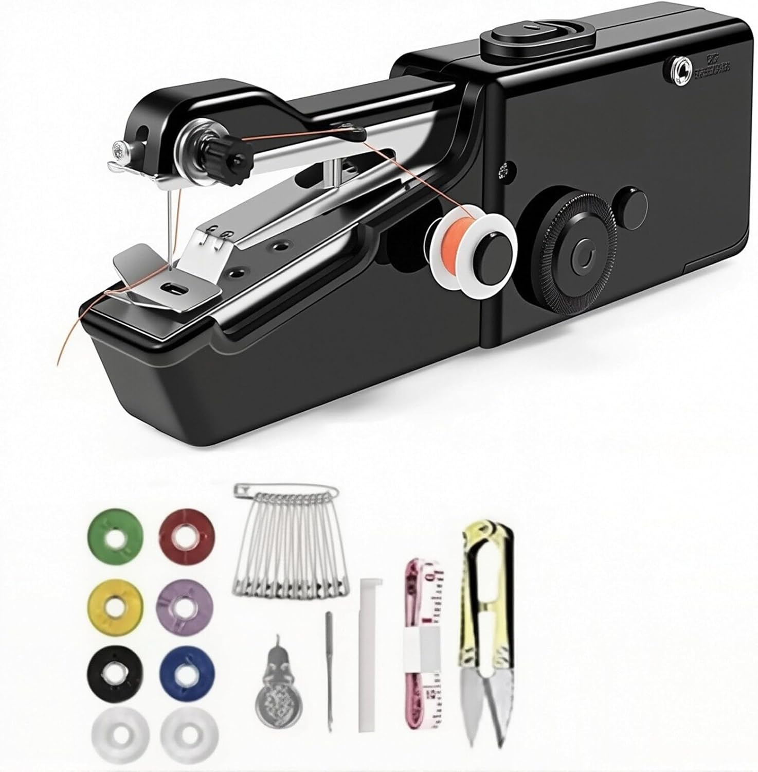 Sakerplus Mini Portable Handheld Sewing Machine, Electric Cordless Stitch Tool for Quick Clothing Repairs, DIY Crafts, Home & Travel (White/Complete Set)