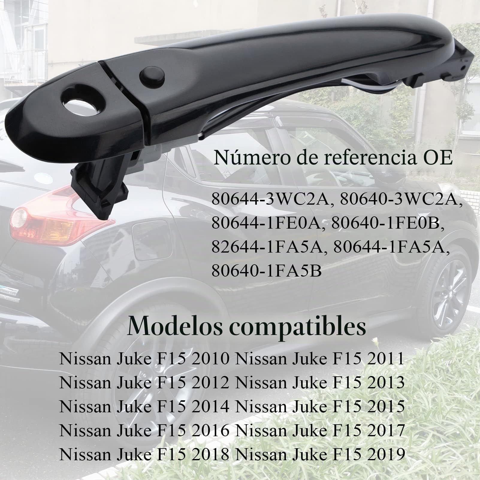 para Nissan Juke Manija Externa del Lado del Conductor Delantero Derecho Compatible con Juke F15 2010-2022 80644-1FA5A 80644-3WC2A 80640-3WC2A Negro