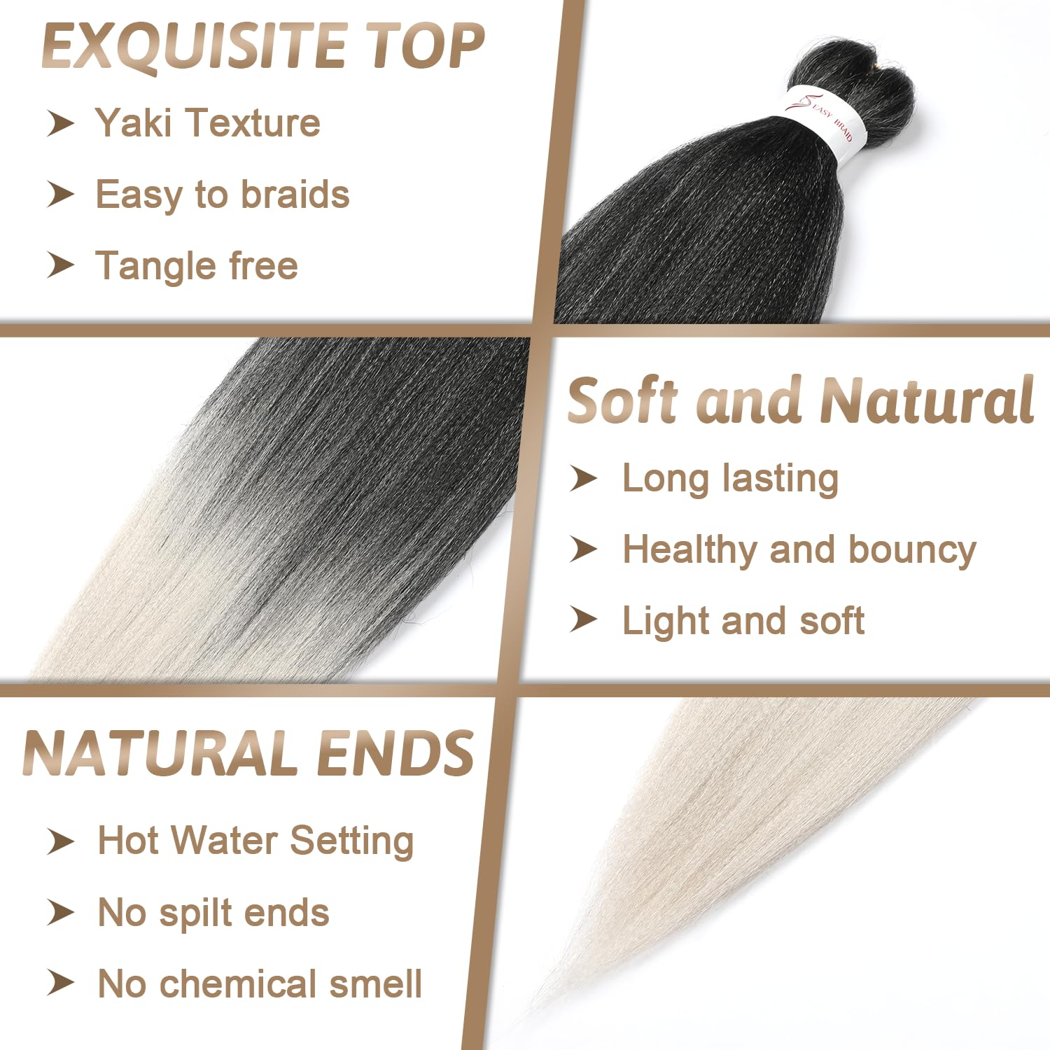 Pre-Stretched Braiding Hair ShowJarlly Soft Free Synthetic Fiber Corchet Braids Natural Black 1Pack/Lot Knotless Braiding Extensions Hot Water Setting Braiding Hair(30inch,1B/Silver#) - Image 3