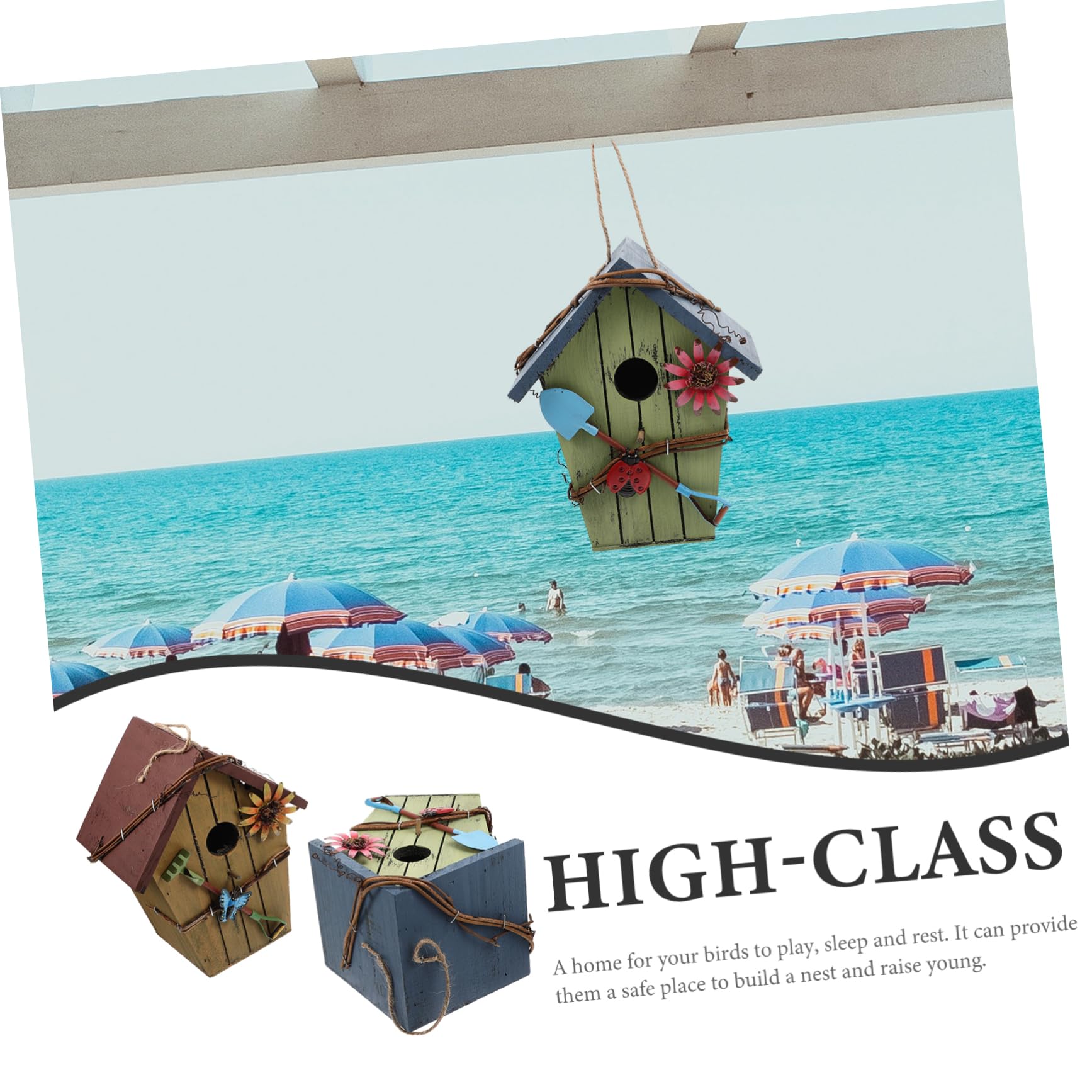 WOONEKY Casetta Uccellini in Legno Sospesa 2 Pezzi per Pappagalli | Forma Casa, per Esterno e Giardino, Accessorio Decorativo, Adatta a Piccoli Uccelli