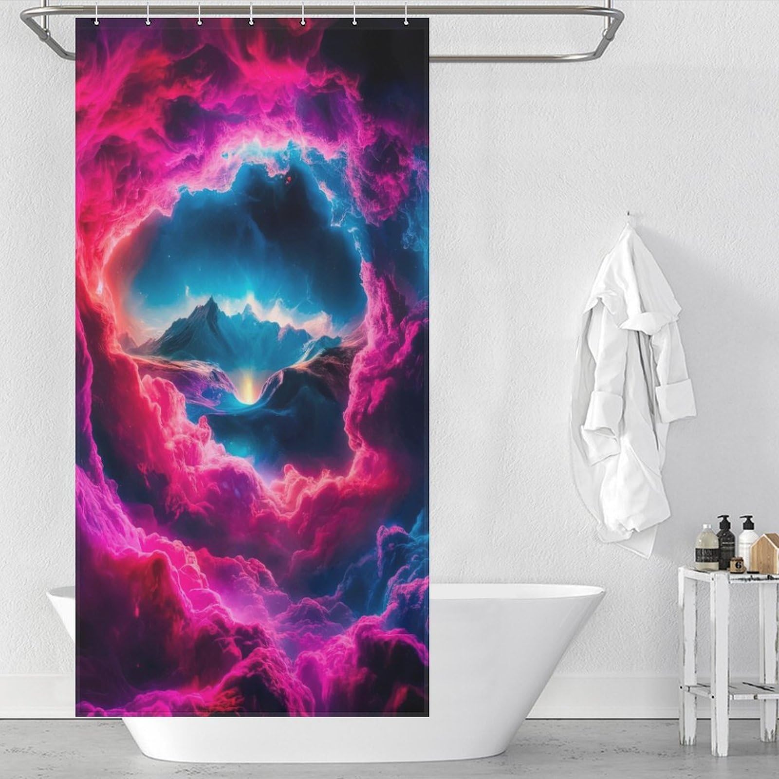 Rideau de douche Cosmos en tissu polyester lavable pour espace douche italienne 90x180