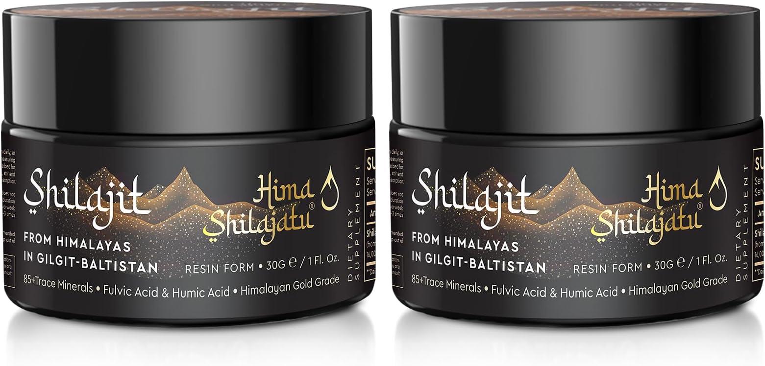 Shilajit Pure Himalayan Organic Shilajit Resin - Gold Grade 100% Purity Shilajit with Fulvic Acid & 85+ Trace Minerals Complex for Energy & Immune Support, Pack of 2 (4 Months Supply)