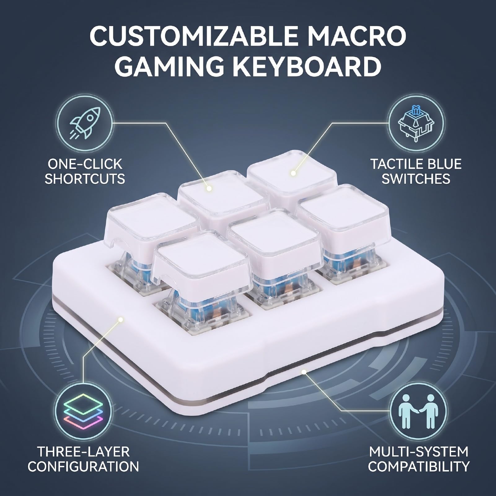 Luocute Tastierino Macro, 6 Tasti con una Sola Mano (WHITE) | Tastiera meccanica, interruttore blu, tastiera programmabile USB cablata, per computer portatile