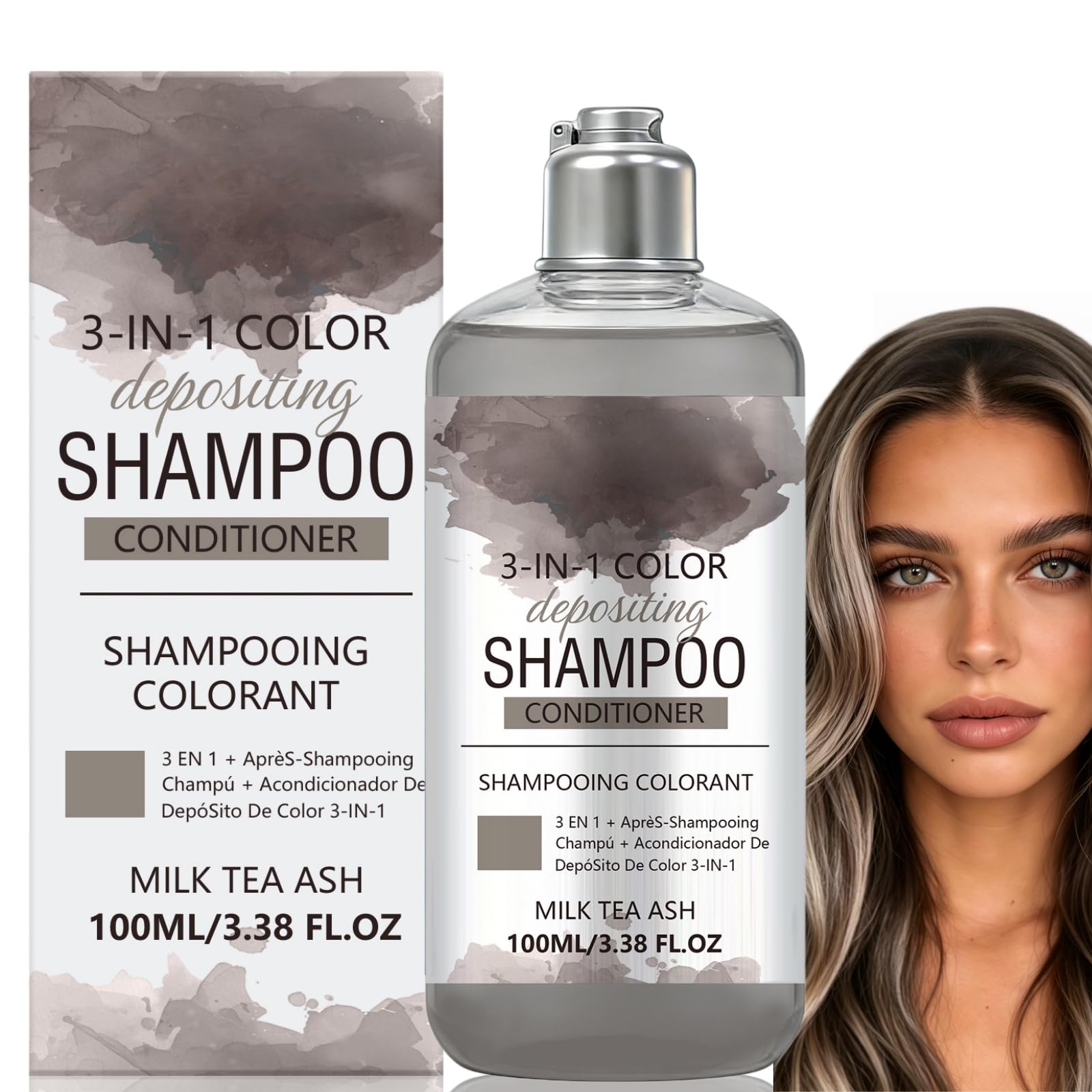Milk Tea Ash Hair Dye Shampoo,Hair Color Shampoo,3 In 1 Hair Dye Shampoo