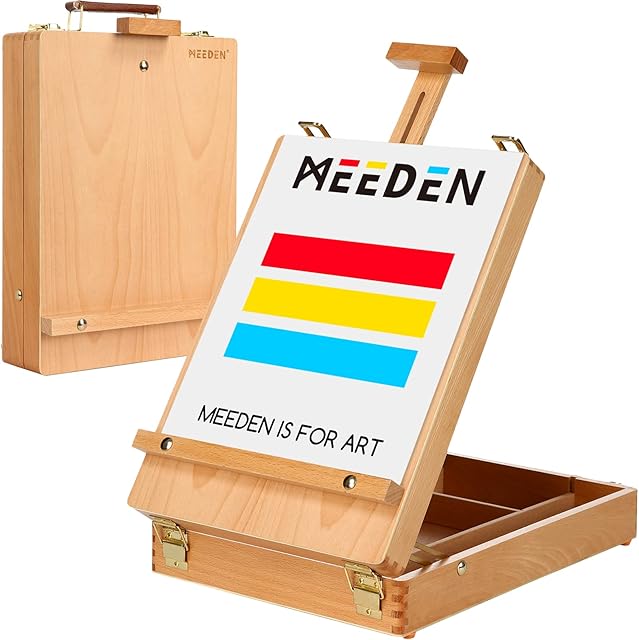 MEEDEN Studio Sketch Box Easel- Solid Beech Wood Universal Design Adjustable Tabletop Sketchbox Easel with Storage Box for Plein Air Artist, Art Students & Beginners