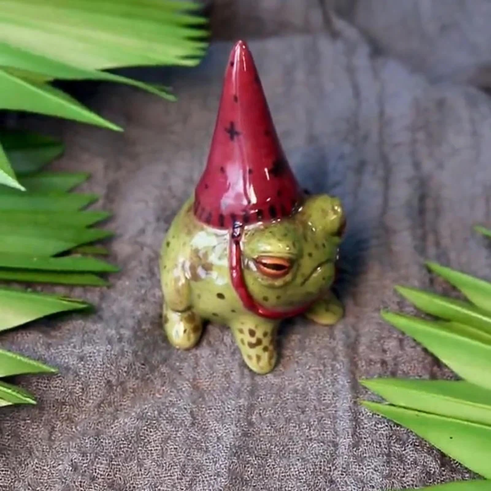 Dekoracje ogrodowe żaba, posągi żab do ogrodu - Figurka z żywicy małej żaby w kapeluszu czarownicy | Ręcznie malowany ornament bonsai rzeźba