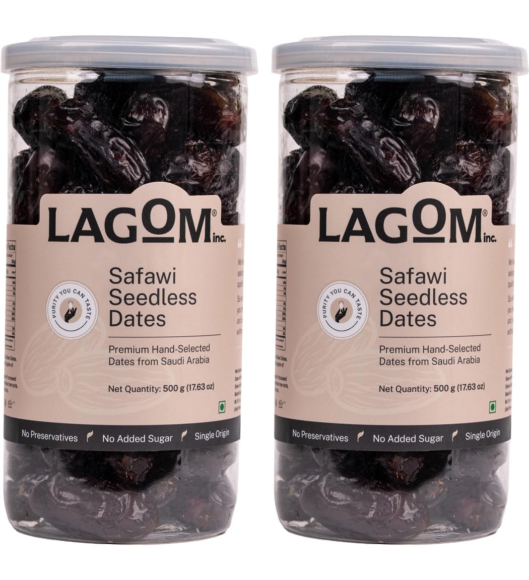 Lagom Safawi Seedless Dates 1 kg | Premium Pitted Saudi Khajoor | Soft, Rich & Naturally Sweet | No Added Sugar, No Preservatives | Vegan, Gluten Free, Non-GMO