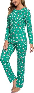 EISHOPEER Women's 2 Piece Cotton Long Sleeve Pajamas Set Cute Print Top and Pants Pjs Loungewear Sleepwear Sets