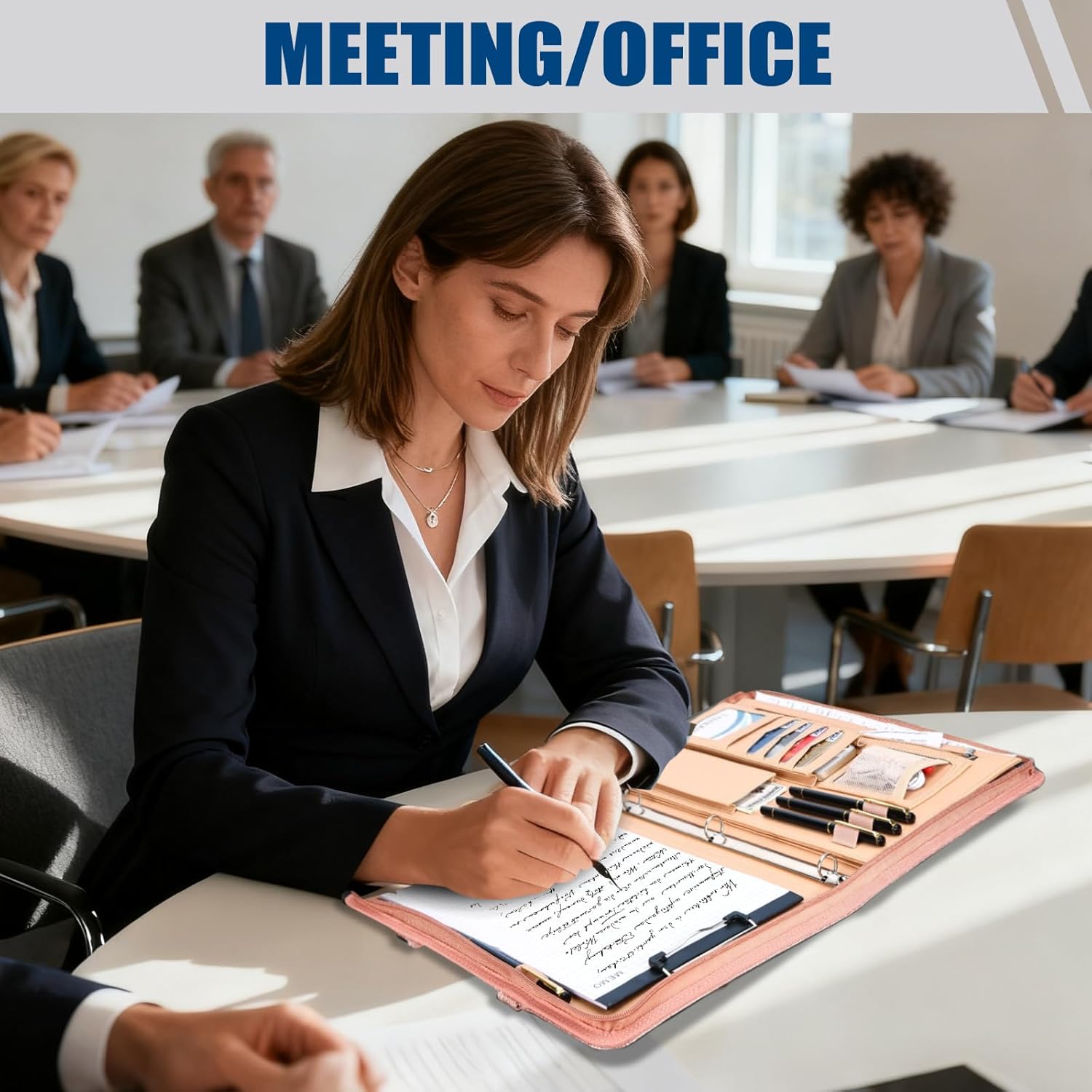 Padfolio Portfolio Binder with Handle, 3-Ring Folder Organizer, Vegan Leather Portfolio with Notepad Includes 5 Dividers with 10 Pockets for Documents Filesfor Documents Files and 1 Pen - Image 6