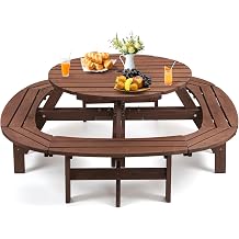 Zevemomo Round Picnic Table Wood for 10 People, Brown
