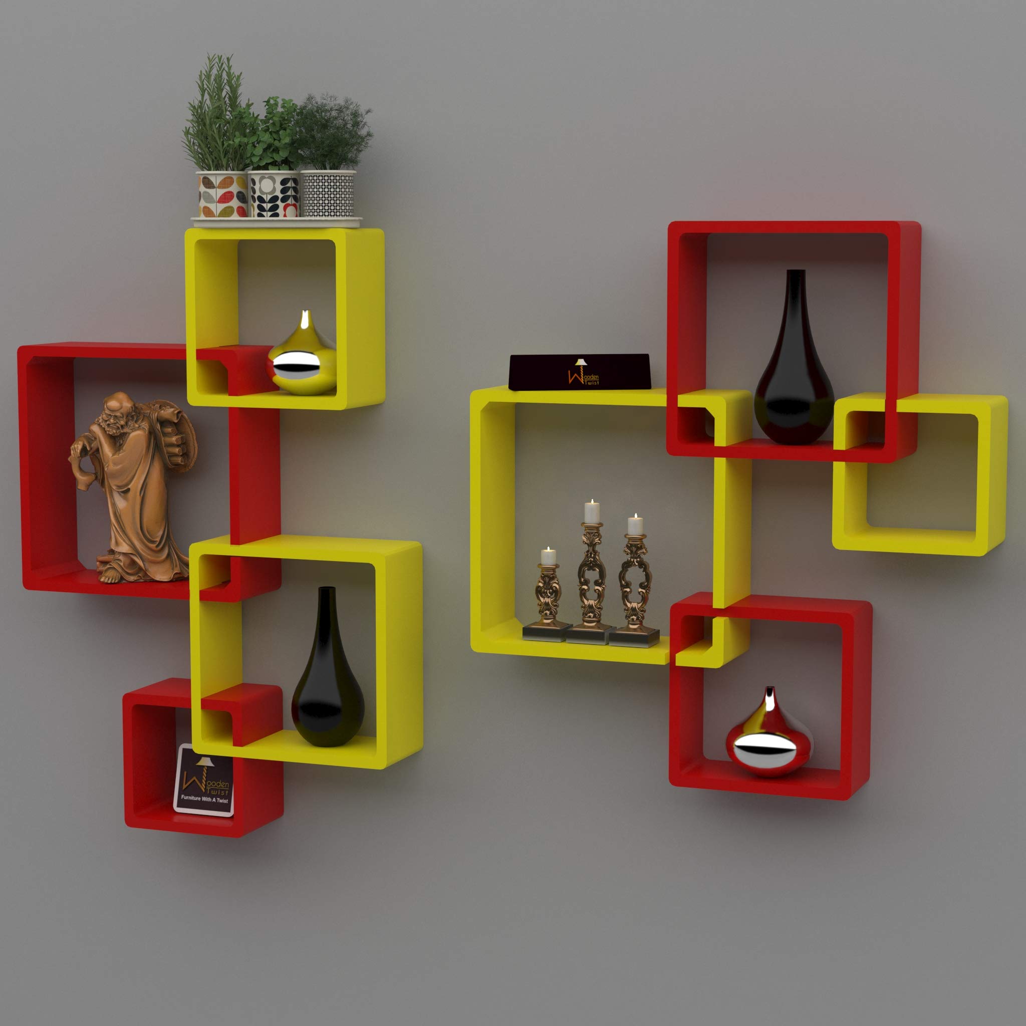 Wooden Twist Rafuf Wooden Intersecting Wall Shelves (Set of 8) (Standard, Red & Yellow) (B08NXS88PQ) Amazon Price History, Amazon Price Tracker