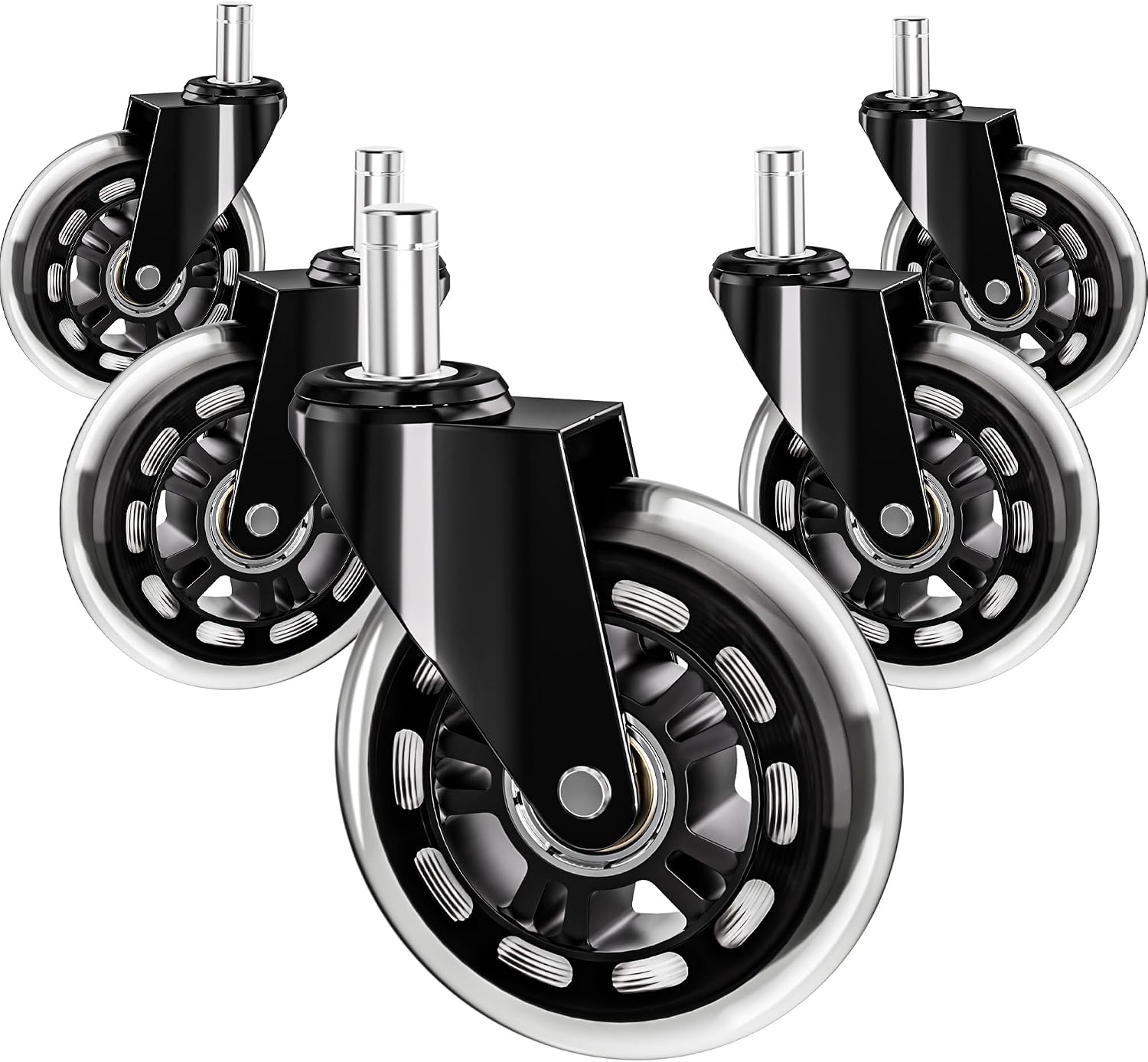 Black Office Chair Wheels,Gaming Chair Wheels-Set of 5,Universal Size,Smooth&Quiet Rolling, Durable,for Carpet&Hardwood,Replacement Rubber Casters
