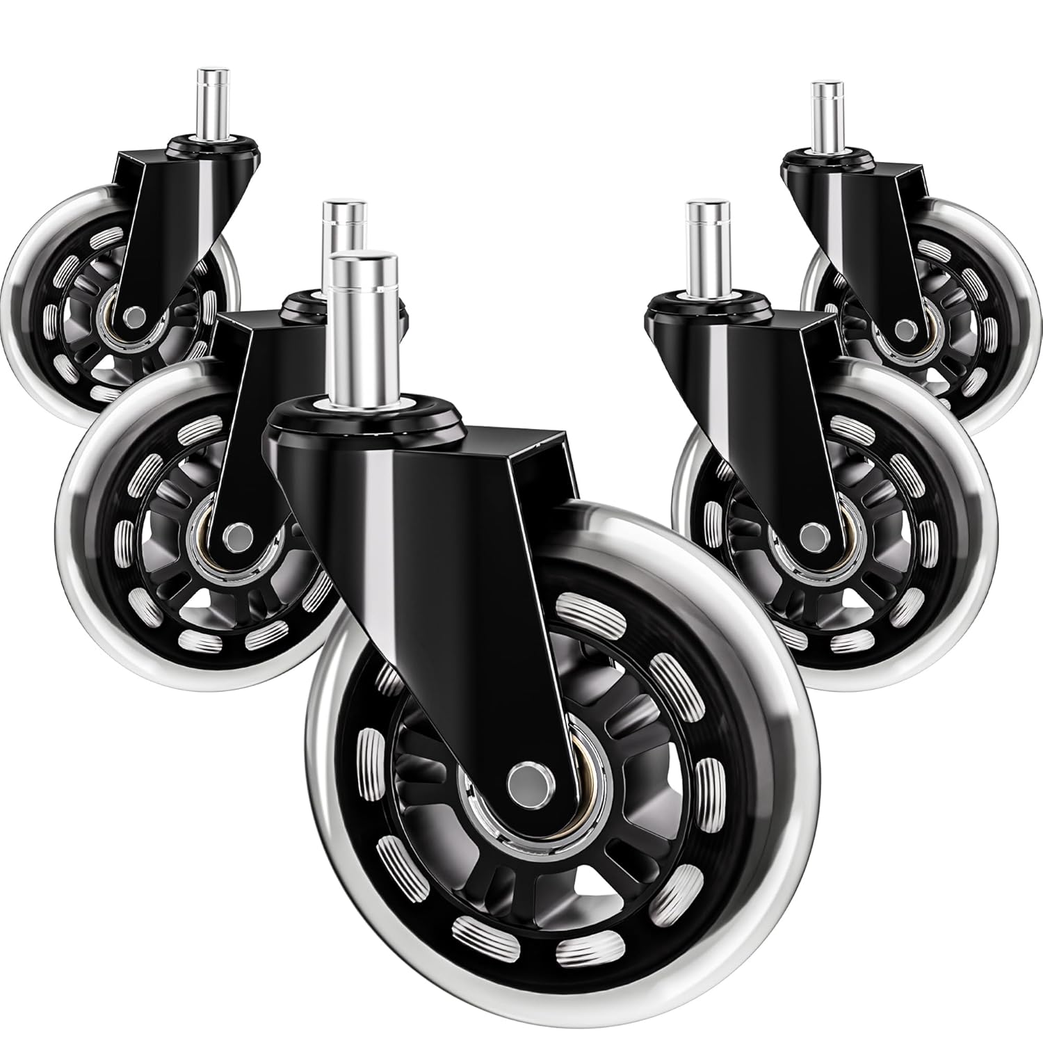 Black Office Chair Wheels,Gaming Chair Wheels-Set of 5,Universal Size,Smooth&Quiet Rolling, Durable,for Carpet&Hardwood,Replacement Rubber Casters