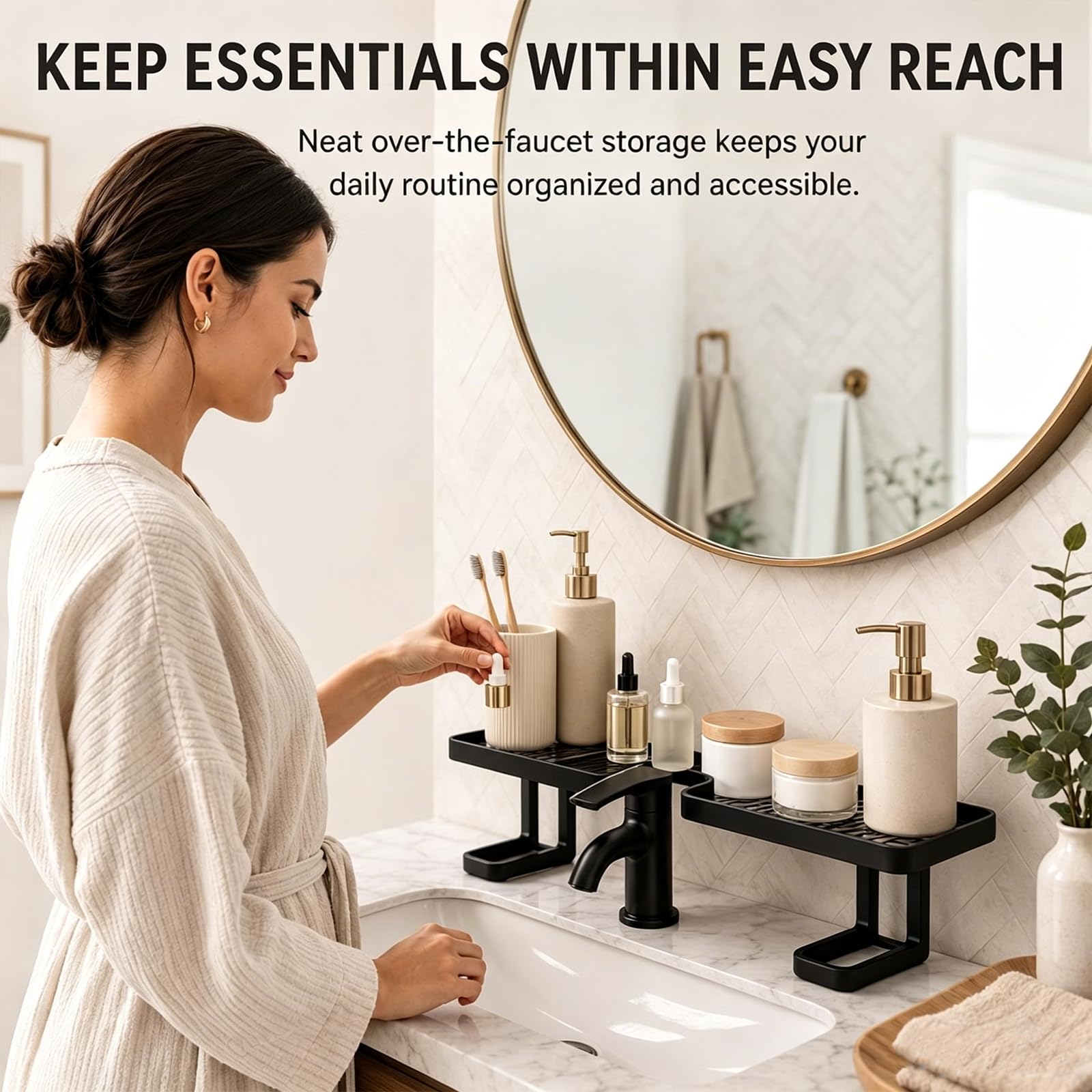 Organizador de Lavabo sobre el Grifo, sin Necesidad de taladrar, Estante en Forma de U para Cocina y baño, Base ahuecada, fácil de Instalar y con Drenaje Sencillo (White*2,1)