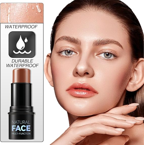 4Pcs Contour & Highlighter Stick Set - Cream Bronzer Blush Makeup Stick for Face, Waterproof Long Lasting, with Blending Brush, for All Skin Types