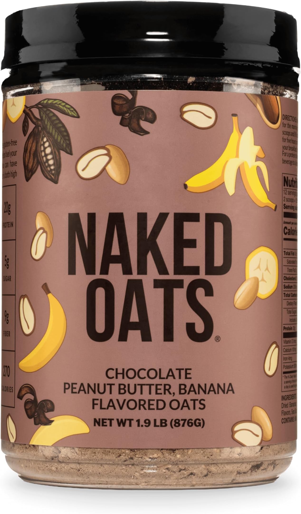 Nutrition Naked Oats - Chocolate Pb Banana Night Oats, 20G Whey Protein, Breakfast Or Instant Gluten Free Oatmeal Shake, High Protein Oatmeal, High Protein Breakfast Shake