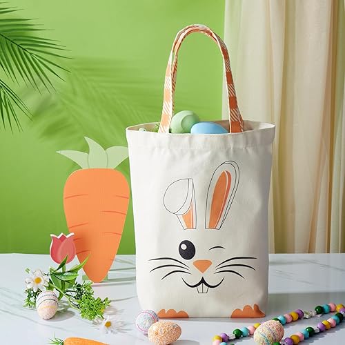 Miniatura 3 de Weewooday 2 bolsas de Pascua para niños, bolsas de regalo de lona de Pascua, bolsas de cesta de orejas de conejo, bolsas para niños y niñas
