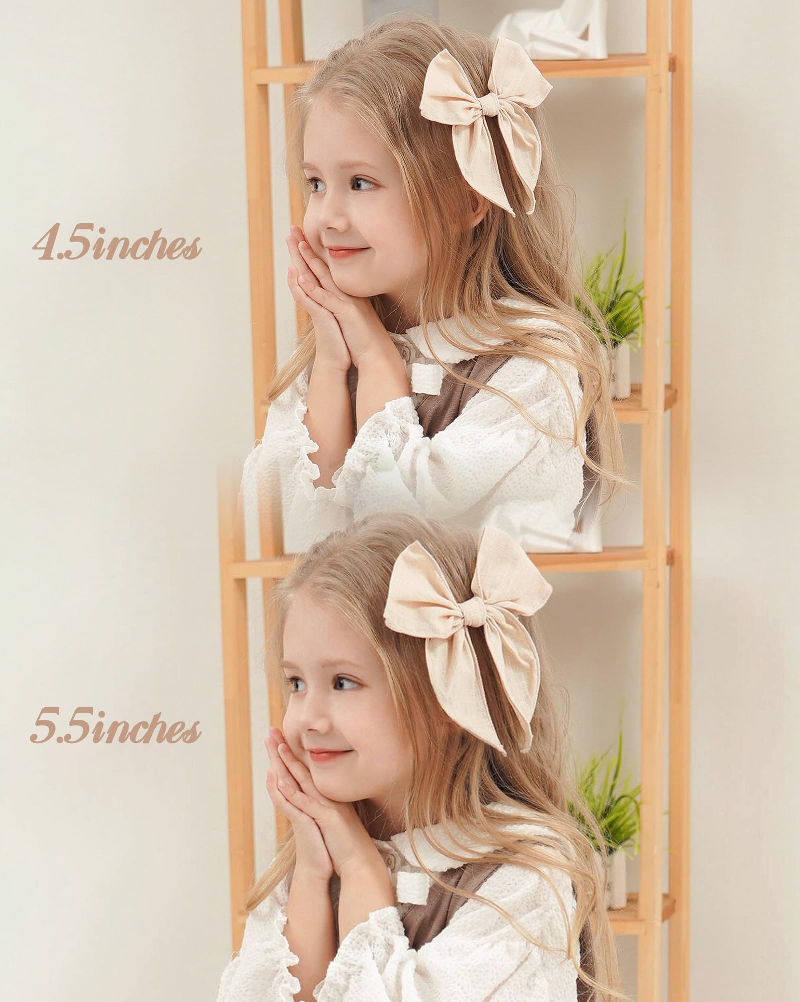 Handmade Linen-Cotton Hair Bow For Girls - 5.5 Inch Light Green Fable Bow With Alligator Clip
