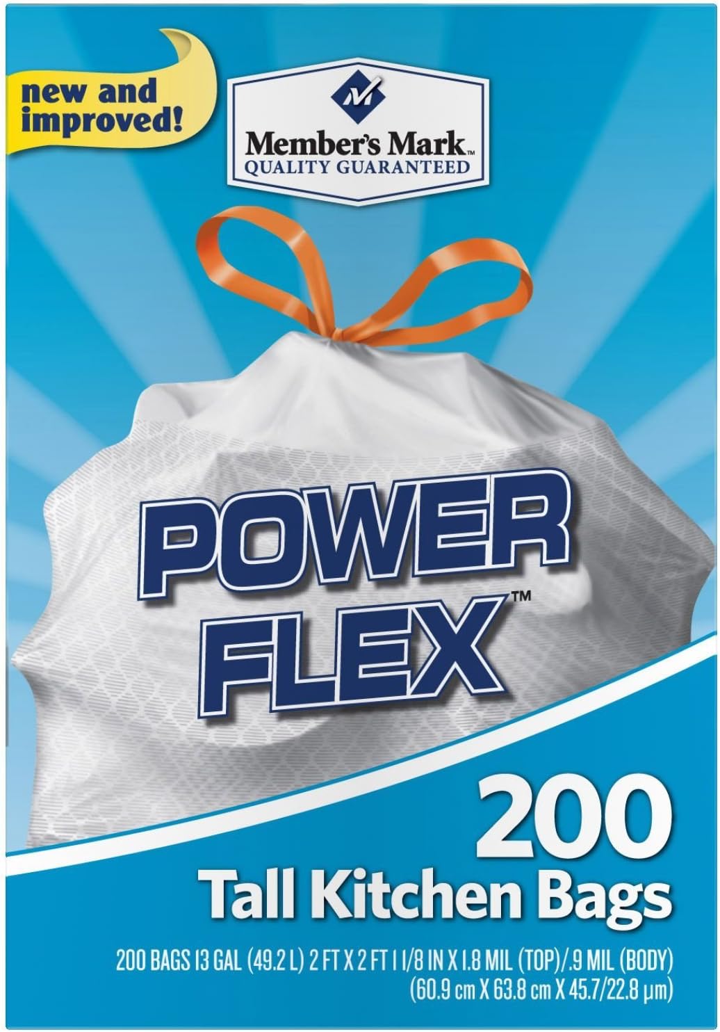 Member's Mark 13 gal Power Flex, Leak Protection, Tall Kitchen Simple Fit Drawstring Bags (Flex Power)