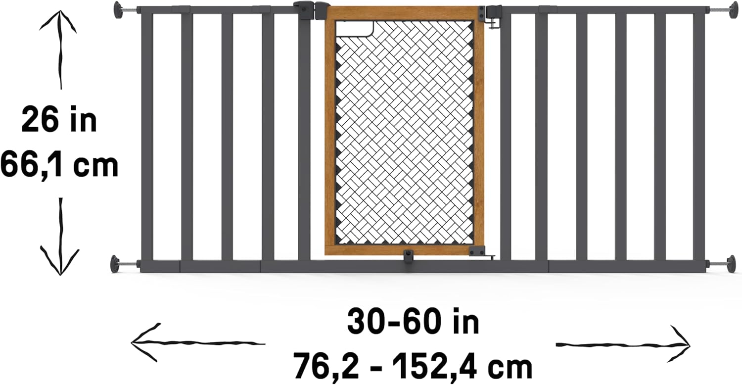 Ingenuity Ingenuity Thruway 60XW Series Extra Wide Safety Pet&Baby Gate,30"-60" Wide,26" Tall,Pressure or Hardware Mounted,Install Wall to Wall in Doorway or Stairway–Honey Oak Stained Wood&Metal