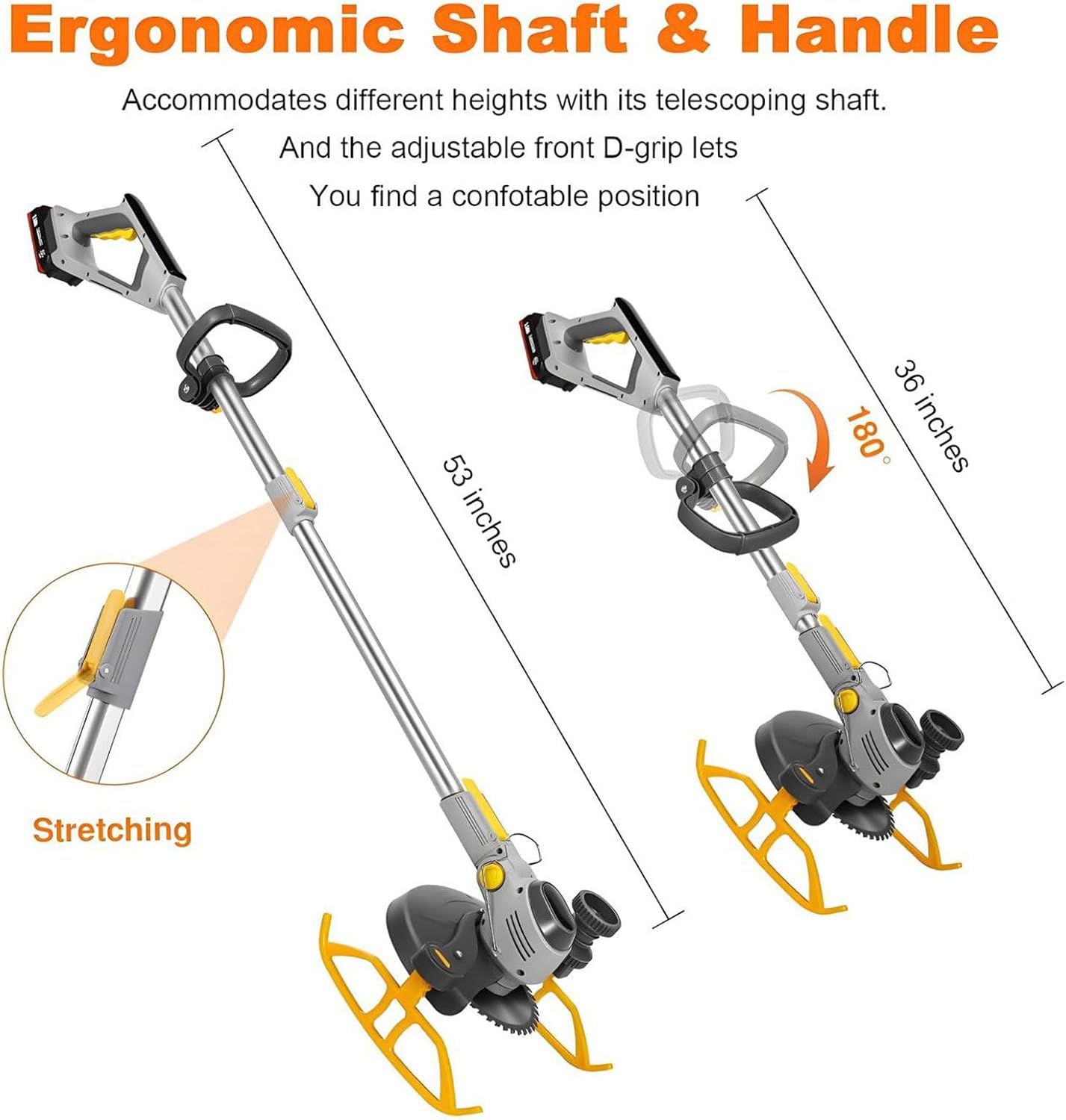Weed Wacker Cordless & Edger, Electric Weed Wacker Cordless, Lightweight String Trimmer, Retractable Handle, 11000rpm, 2000W, for Lawn Care and Yard Work 21A