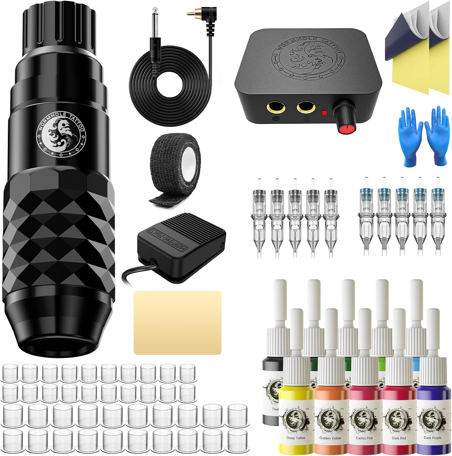 Tattoo Kit Wormhole Tattoo Gun Kit Tattoo Machine Kit Complete Tattoo Pen Kit with Rotary Tattoo