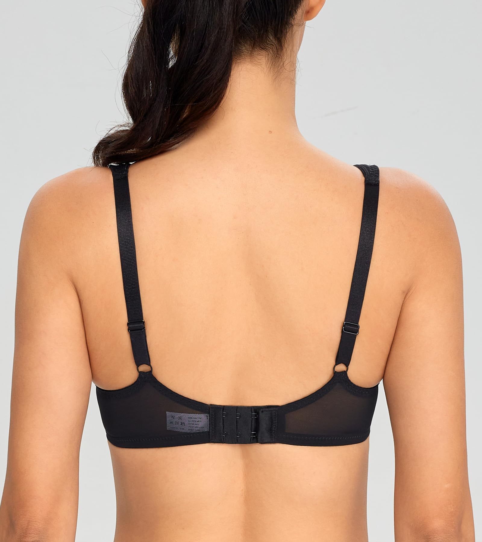 Lemorosy Reggiseno da donna push-up leggermente imbottito in pizzo mezza coppa con ferretto a taglio basso in rete