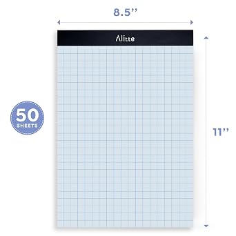 Alitte Graph Paper Pad, Pack of 3, White Letter Size - 2x2 Quad Grid Paper, Easy-Tear Perforations, 8.5 x 11 Cardboard Backing - Graph Notepads for School, Office -50 Sheets per Pad