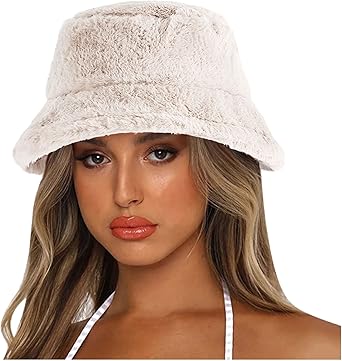 Winter Fuzzy Bucket Hat for Women Men Warm Fluffy Cloche Hats Cozy Furry Fisherman Cap for Casual Sports Skiing