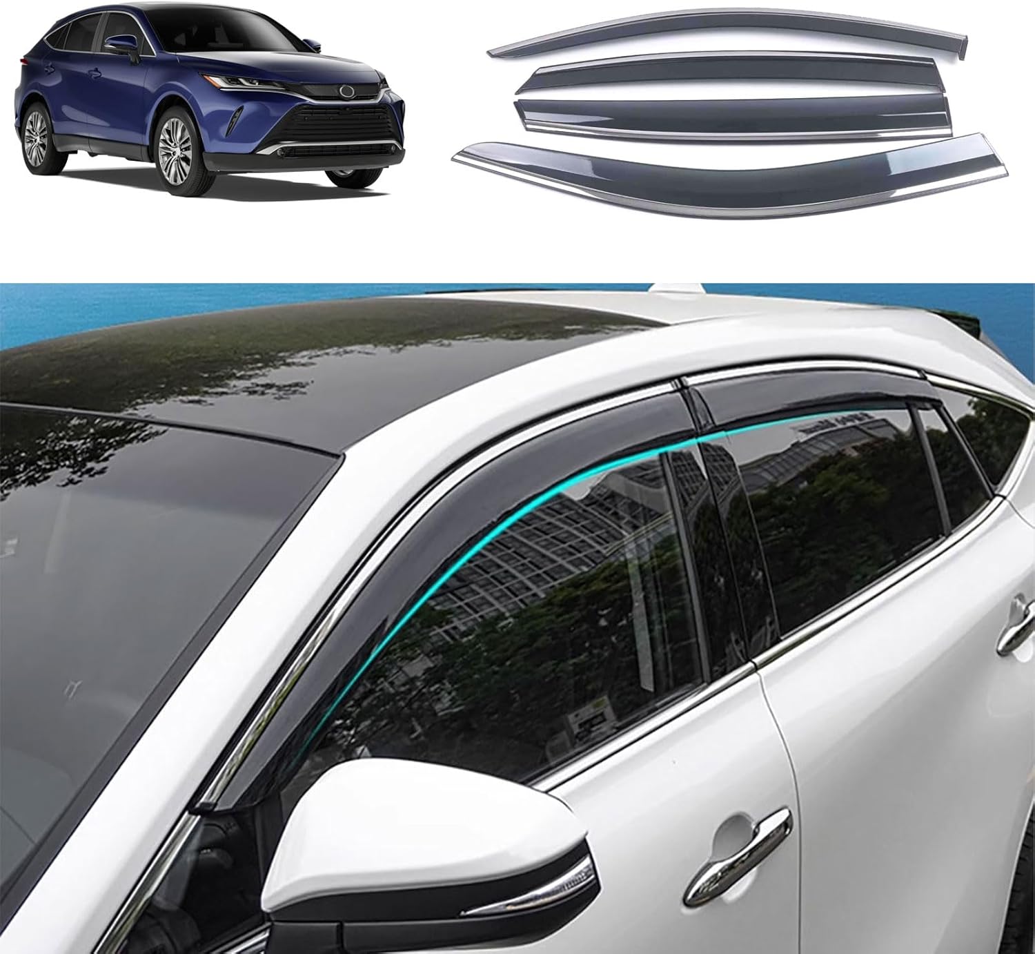 Side Window Deflector Visors Compatible with Toyota Venza 2021 2022 2023 Acrylic Smoke Tinted Sun Rain Wind Guards Shield Vent Cover Exterior Car Accessories ABS 4PCS