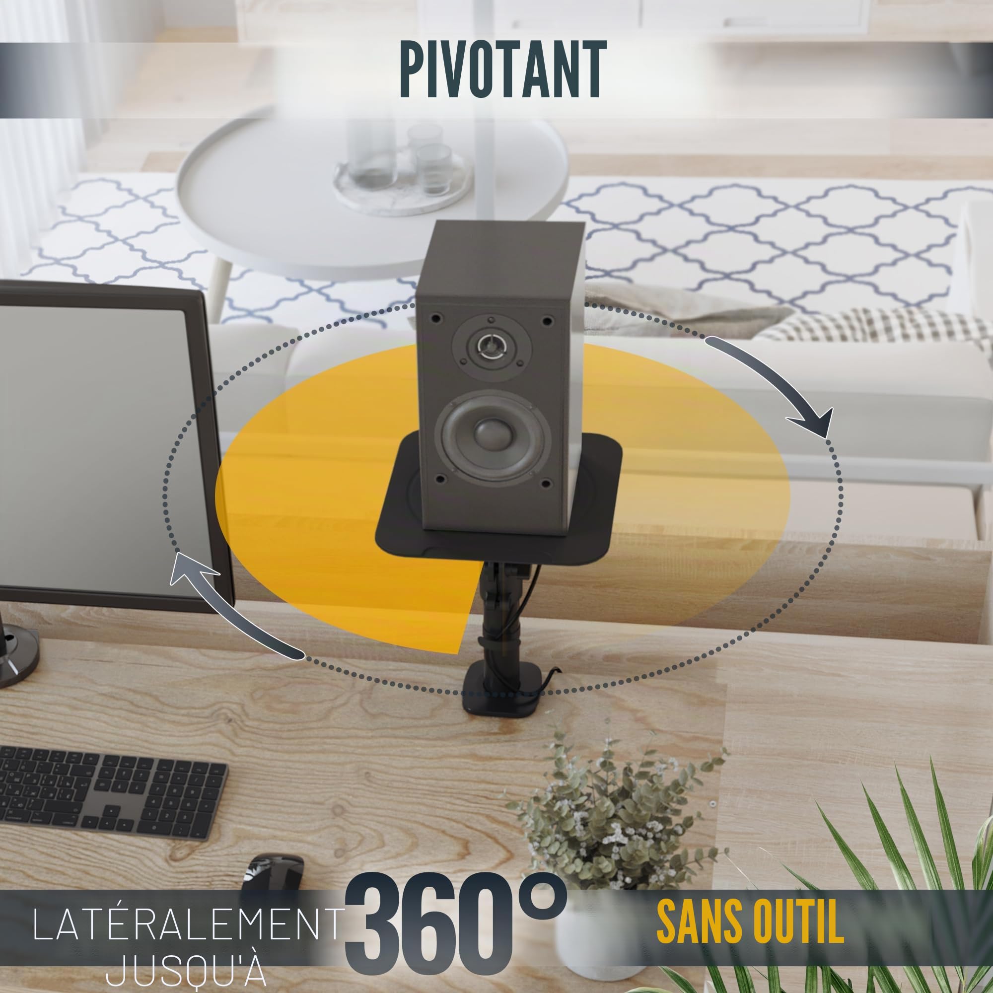 RICOO Support Enceinte Bureau Universel LH069-C Pied d'Enceinte Home Cinema sur Pied 230x230x551mm Paire pour Support Haut Parleur et Enceinte Monitoring Noir