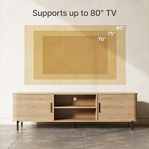 Miniatura 4 de SUNCOZE Soporte de TV acanalado de mediados de siglo de 70 pulgadas con almacenamiento, moderno centro de entretenimiento para televisores de hasta