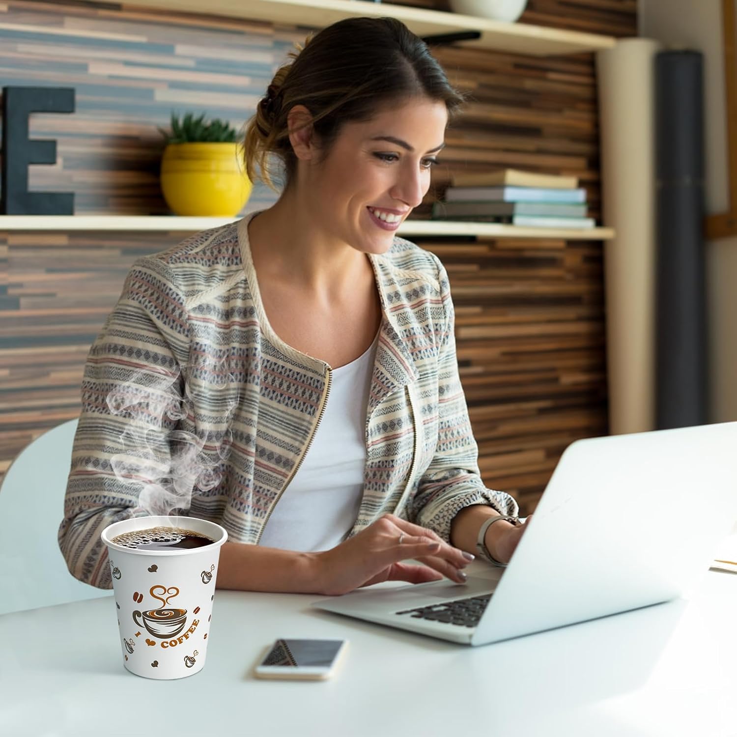 Ginkgo 200 Count 8 oz Paper Cups, Leak-Proof Disposable Coffee Cups for Hot Beverages, Cocoa, Chocolate, Coffee Bar Accessories - Image 4