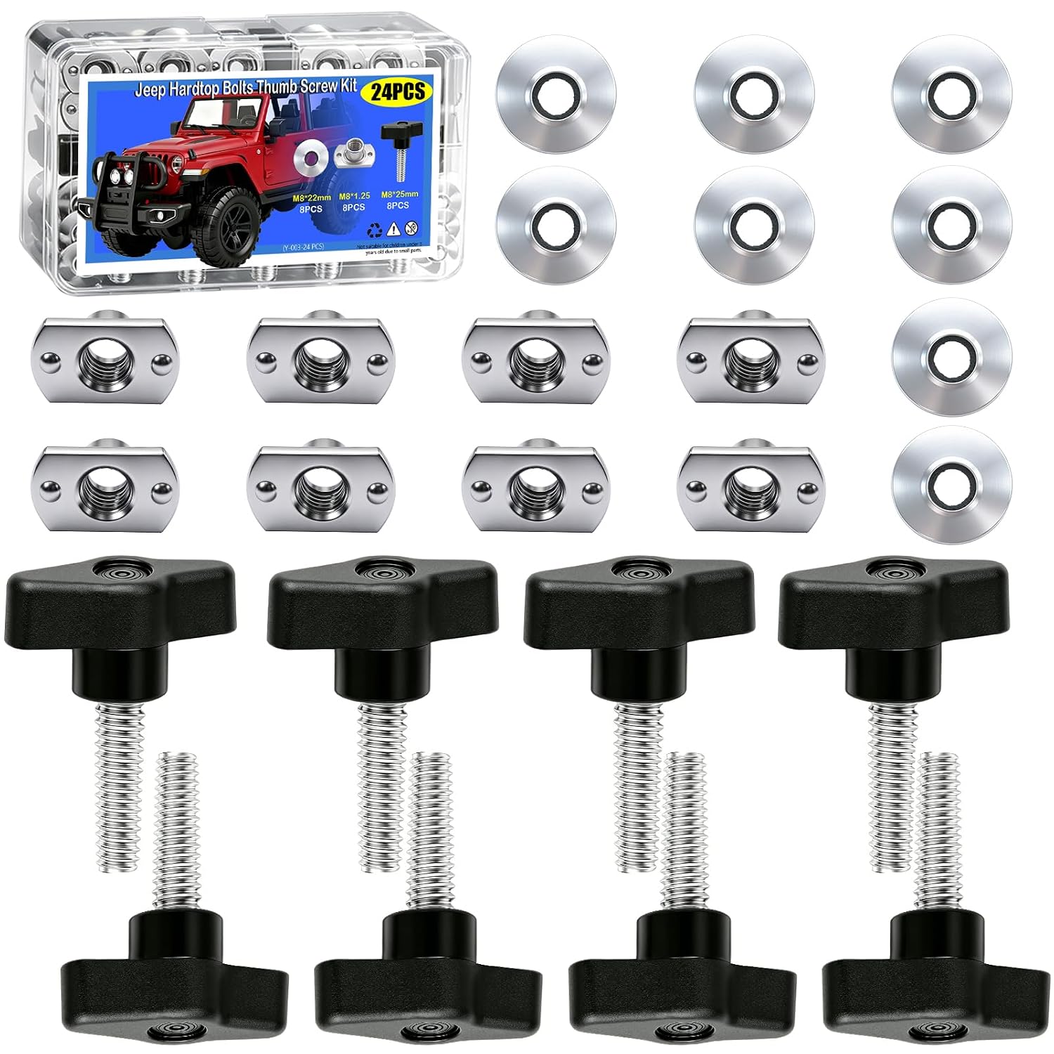 Universal Hard Top Bolts Thumb Screw Kit, Quick Removal Fastener for Jeep Wrangler YJ TJ JK Unlimited Sahara Rubicon (Pack of 8)
