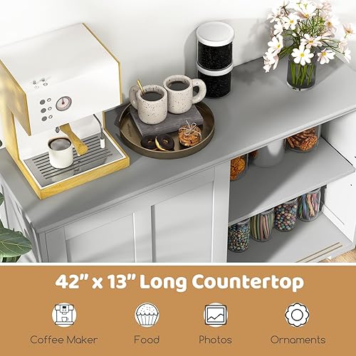 Miniatura 17 de GORELAX Armario de buffet con almacenamiento, aparador de cocina apilable con puertas correderas, armario de almacenamiento con estantes ajustables,