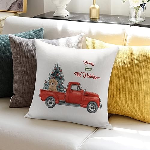 Miniatura 6 de Cojines Decorativos para Sala Home for The Holidays Pillow Case Dogs On The Red Truck Decorations Pillow Covers with Hidden Zipper Design Decoration