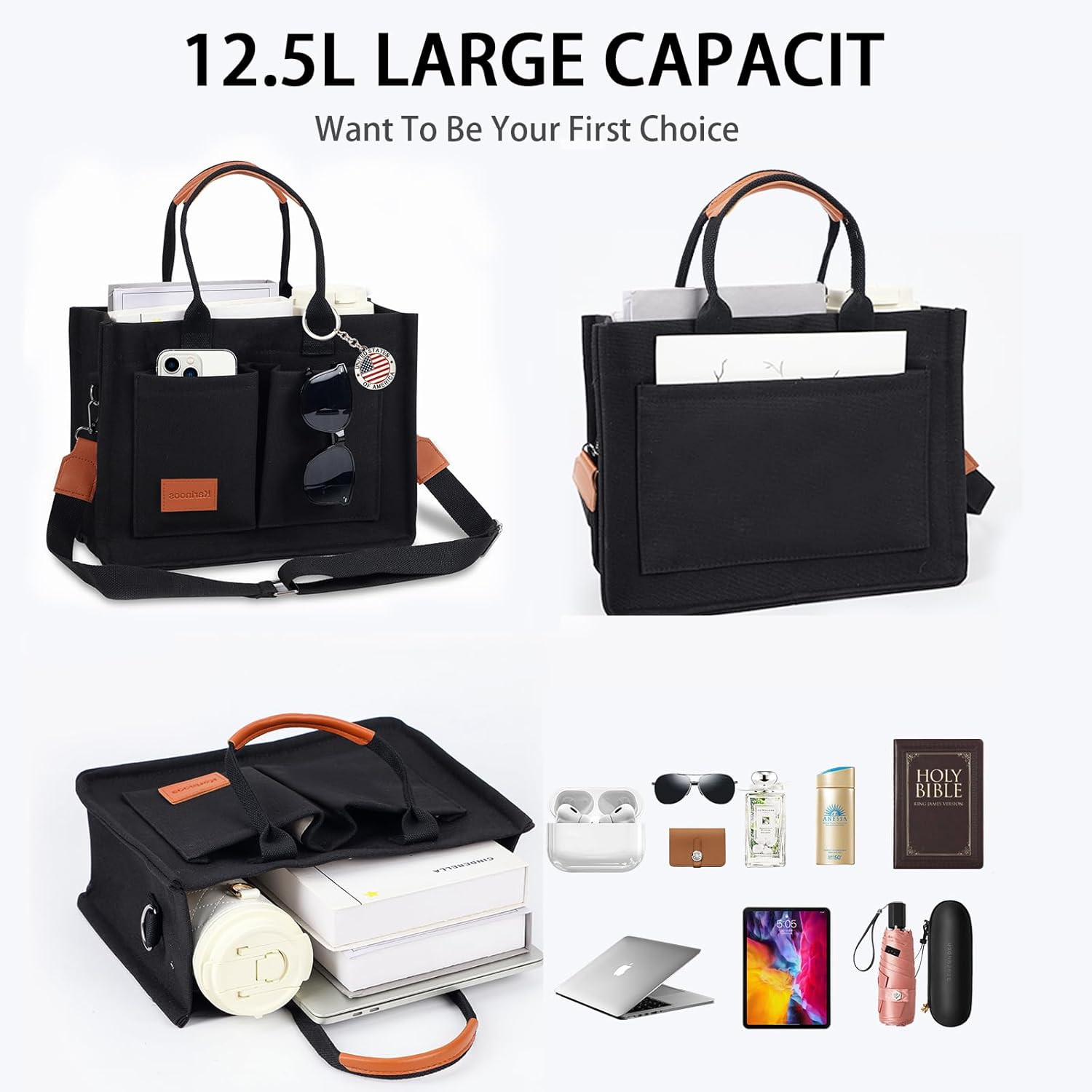 Canvas Tote Bag for Women, Large Work Crossbody Handbag Bible Laptop Bag - Image 7