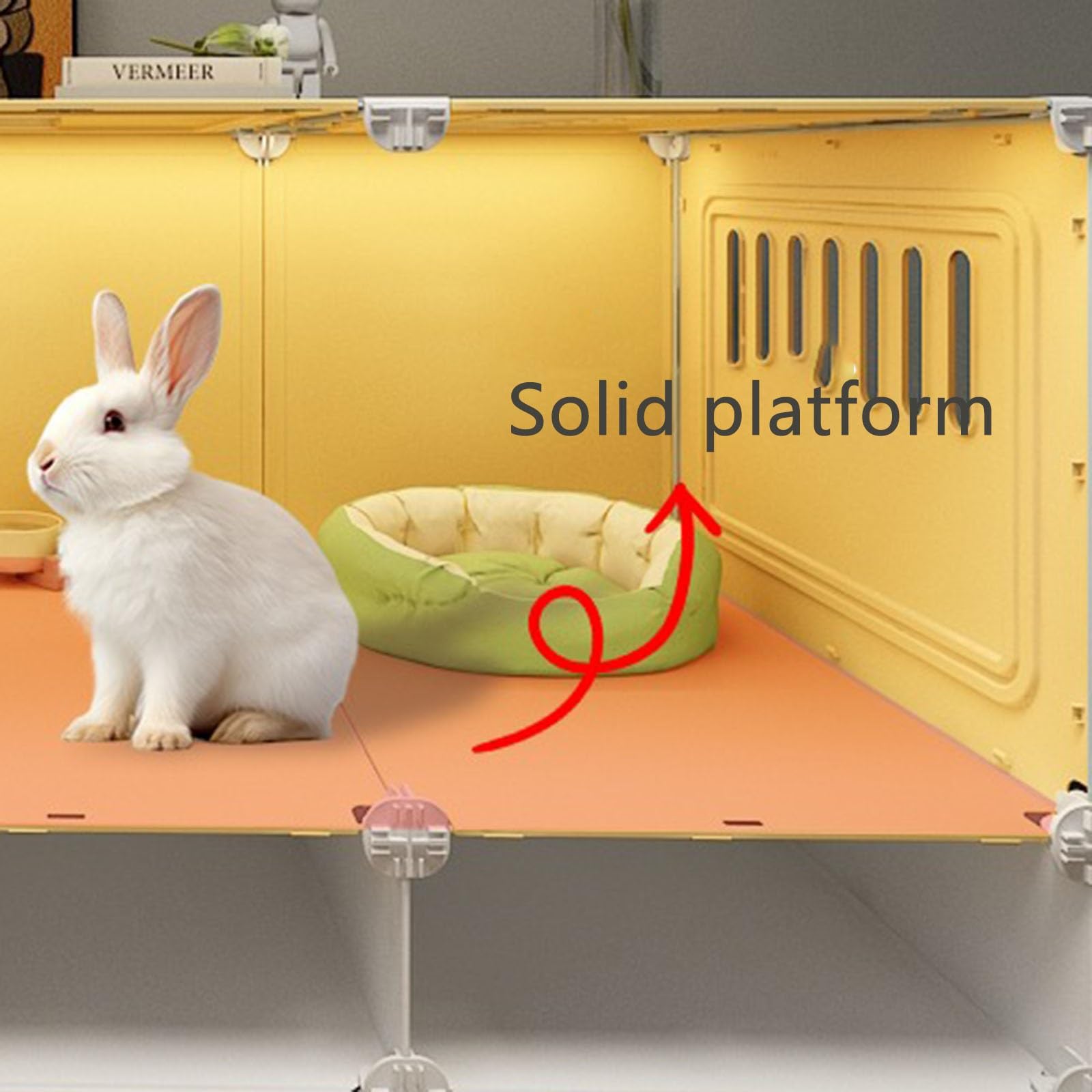 Kaninchenkäfig, Meerschweinchenkäfig, mit transparenter Schiebetür, belüftetem Netzboden und herausziehbarer Schale, Haustiergehege für Kaninchen, Meerschweinchen, Katzen (Weiß, 70 x 45 x 52 cm)