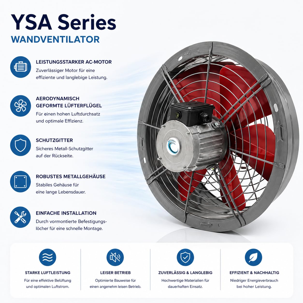 Uzman Ventilatore assiale murale ad alta prestazione - Ventilatore assiale industriale - Ventilatore murale - Per finestra - 300 mm, 350 mm, 400 mm, 450 mm, 500 mm, 550 mm, 600 mm - Aspirazione aria