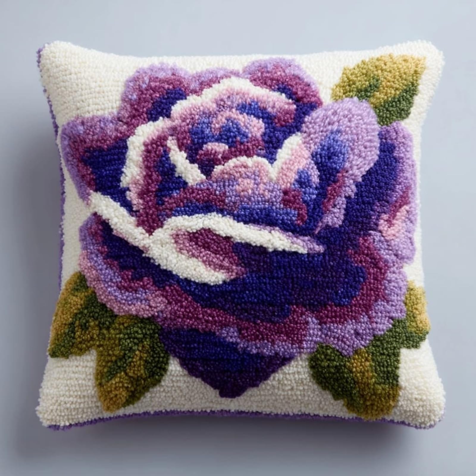 AxiangziK Latch Hook Pillow Case Kits,Purple Roses DIY Latch Hook Cushion Kits Beginners Adults Children Gift Embroidery Home Decoration,17x17inch