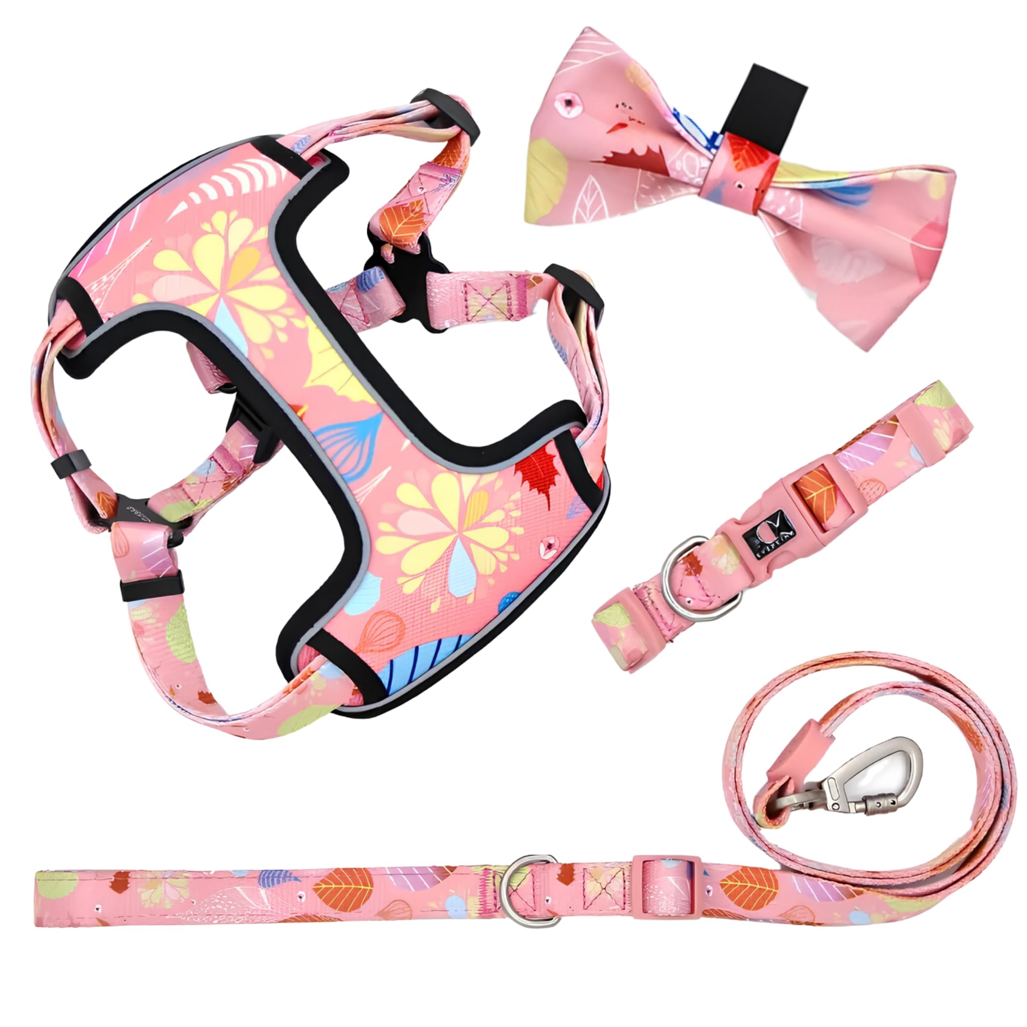 BarknBow Store Dog Collar Harness Leash Set and Bow Hair, Adjustable Vest Harness Back Clip Heavy Duty 5FT Anti-Twist Leash for Extra Small Breed Training Easy Walk Running Hiking (Pink) (B0CFFQN5WK) Amazon Price History, Amazon Price Tracker